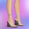 EGO Beggin Lace Up Diamante Strap Detail Square Toe Wedge Heel In Black Faux Leather -EGO Sales beggin black1 s