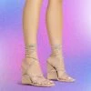 EGO Beggin Lace Up Diamante Strap Detail Square Toe Wedge Heel In Nude Faux Leather -EGO Sales beggin nude1 s