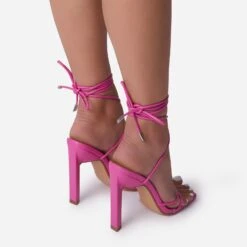 EGO Into-You Lace Up Square Toe Sculptured Block Heel In Pink Faux Leather 11 EGO Into-You Lace Up Square Toe Sculptured Block Heel In Pink Faux Leather -EGO Sales bubbly 0068