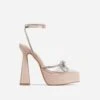 EGO Candy-Love Diamante Bow Perspex Pointed Toe Platform Flared Block Heel In Nude Patent -EGO Sales cadylove 7572