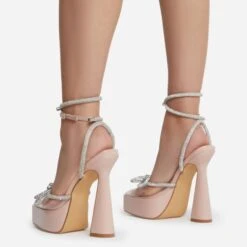 EGO Candy-Love Diamante Bow Perspex Pointed Toe Platform Flared Block Heel In Nude Patent -EGO Sales cadylove 7619 copy