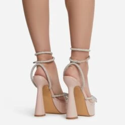 EGO Candy-Love Diamante Bow Perspex Pointed Toe Platform Flared Block Heel In Nude Patent -EGO Sales cadylove 7620 copy