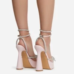 EGO Candy-Love Diamante Bow Perspex Pointed Toe Platform Flared Block Heel In Pink Faux Leather -EGO Sales cadylove 7625 copy