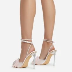 EGO Chriselle Bow Detail Diamante Lace Up Clear Perspex Heel In Pink Satin -EGO Sales chriselle 11213 copy