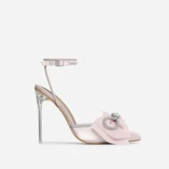 EGO Chriselle Bow Detail Diamante Lace Up Clear Perspex Heel In Pink Satin -EGO Sales chriselle 11242