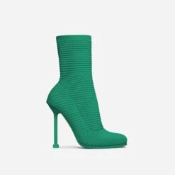 EGO Creamer Square Toe Stiletto Heel Ankle Sock Boot In Green Ribbed Knit -EGO Sales creamer green 5