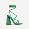 EGO Date-Night Knotted Detail Lace Up Square Toe Sculptured Flared Block Heel In Bright Green Faux Leather -EGO Sales date night green v3