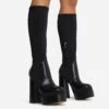 EGO Dede Platform Block Heel Knee High Long Sock Boot In Black Faux Leather -EGO Sales dede black 1