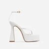 EGO Dion Ankle Strap Square Toe Platform Flared Block Heel In White Faux Leather -EGO Sales dion 15 06 22 white