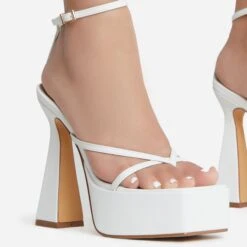 EGO Dion Ankle Strap Square Toe Platform Flared Block Heel In White Faux Leather 9 EGO Dion Ankle Strap Square Toe Platform Flared Block Heel In White Faux Leather -EGO Sales dion 8179