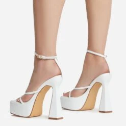 EGO Dion Ankle Strap Square Toe Platform Flared Block Heel In White Faux Leather 10 EGO Dion Ankle Strap Square Toe Platform Flared Block Heel In White Faux Leather -EGO Sales dion 8180