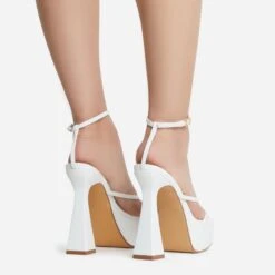 EGO Dion Ankle Strap Square Toe Platform Flared Block Heel In White Faux Leather 11 EGO Dion Ankle Strap Square Toe Platform Flared Block Heel In White Faux Leather -EGO Sales dion 8181