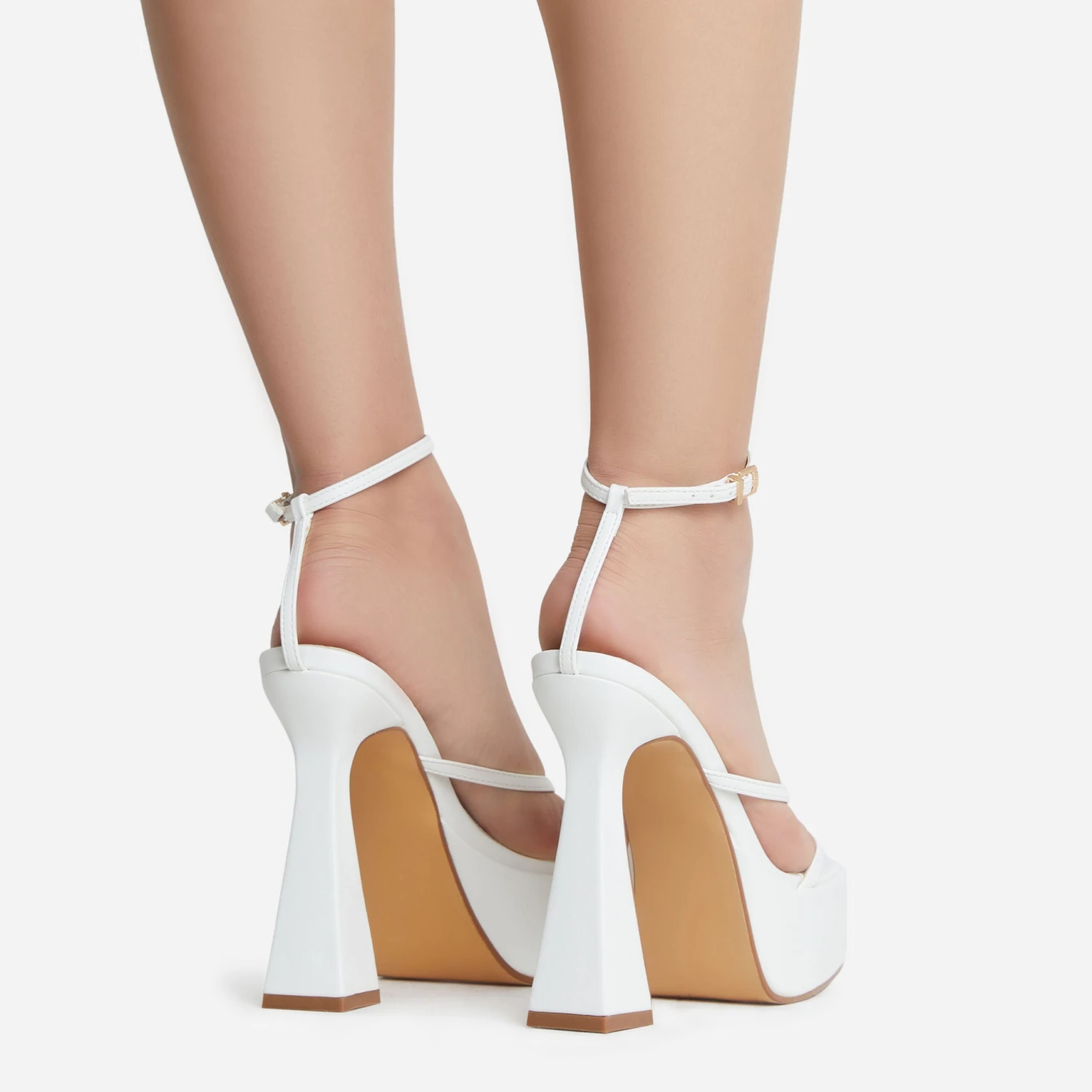 EGO Dion Ankle Strap Square Toe Platform Flared Block Heel In White Faux Leather 7 EGO Dion Ankle Strap Square Toe Platform Flared Block Heel In White Faux Leather - Image 5
