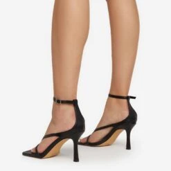 EGO Eve Square Toe Strappy Heel In Black Faux Leather -EGO Sales eve 0181
