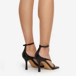 EGO Eve Square Toe Strappy Heel In Black Faux Leather -EGO Sales eve 0182