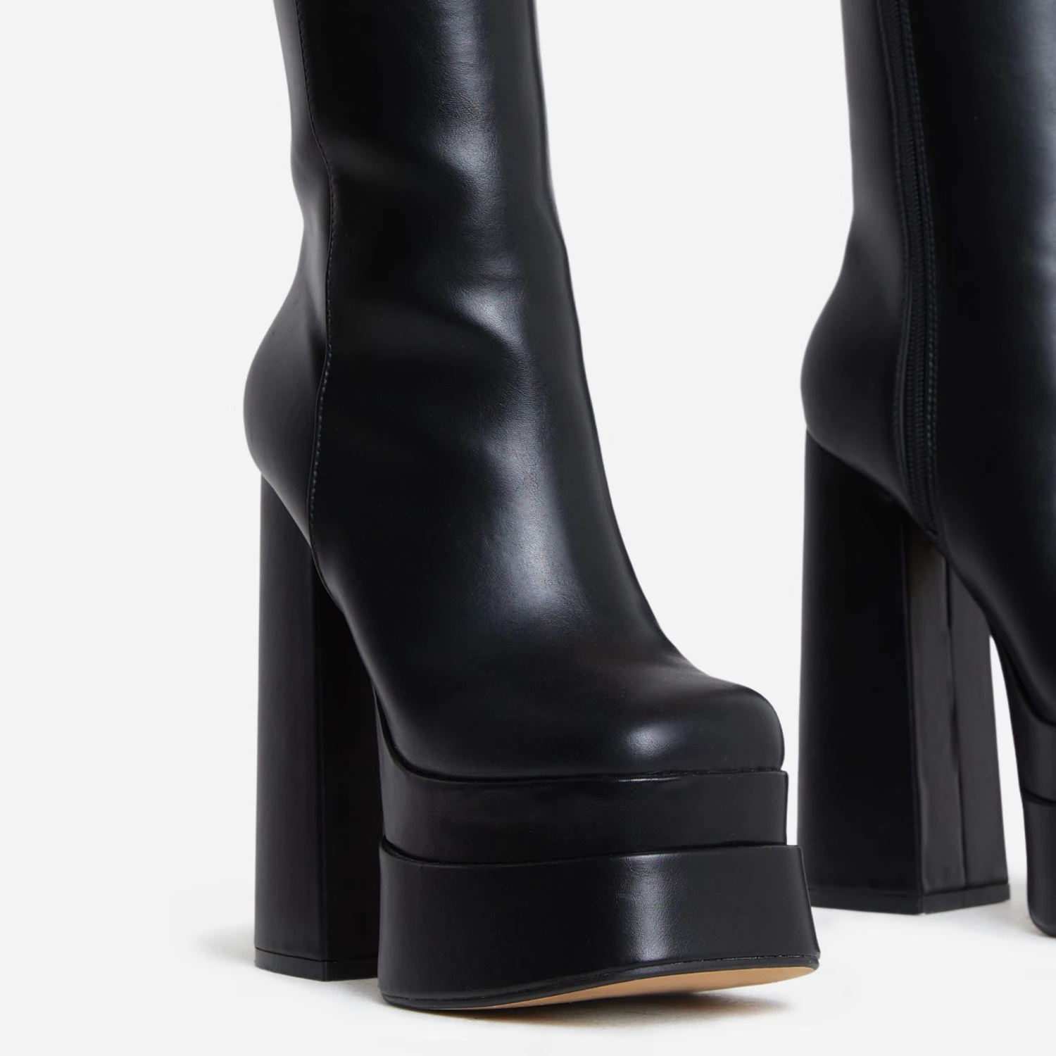 EGO Fifi Closed Square Toe Statement Platform Block Heel Ankle Biker Boot In Black Faux Leather 4 EGO Fifi Closed Square Toe Statement Platform Block Heel Ankle Biker Boot In Black Faux Leather - Image 2