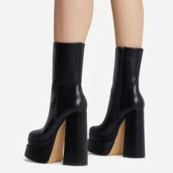 EGO Fifi Closed Square Toe Statement Platform Block Heel Ankle Biker Boot In Black Faux Leather 9 EGO Fifi Closed Square Toe Statement Platform Block Heel Ankle Biker Boot In Black Faux Leather -EGO Sales fifi 8087