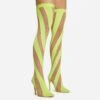 EGO Lilth Wrapped Panel Detail Pointed Toe Stiletto Heel Over The Knee Thigh High Sock Boot In Lime Mesh 1 EGO Lilth Wrapped Panel Detail Pointed Toe Stiletto Heel Over The Knee Thigh High Sock Boot In Lime Mesh -EGO Sales get rid of stitching 06 10 22 fw5438 sq