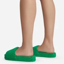 EGO Gotchu Flatform Slider Sandal In Green Terry Towel Fabric -EGO Sales gotchu 7598 copy