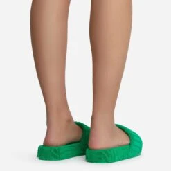 EGO Gotchu Flatform Slider Sandal In Green Terry Towel Fabric -EGO Sales gotchu 7599 copy
