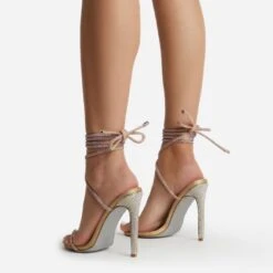 EGO Carmella Glitter Sole Diamante Detail Lace Up Heel In Gold Faux Leather -EGO Sales harmony 4220