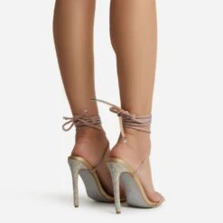 EGO Carmella Glitter Sole Diamante Detail Lace Up Heel In Gold Faux Leather -EGO Sales harmony 4221