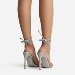 EGO Carmella Glitter Sole Diamante Detail Lace Up Heel In Silver Holographic Faux Leather -EGO Sales harmony 4226