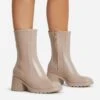 EGO Icon Block Heel Ankle Wellington Boot In Cream Nude -EGO Sales icon nude 1