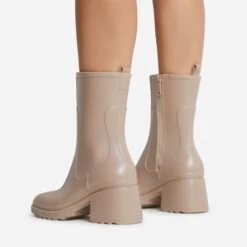 EGO Icon Block Heel Ankle Wellington Boot In Cream Nude -EGO Sales icon nude 3