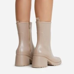 EGO Icon Block Heel Ankle Wellington Boot In Cream Nude -EGO Sales icon nude 4