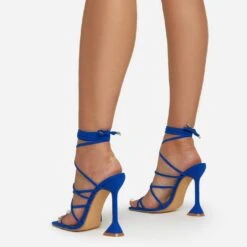 EGO Influence Strappy Lace Up Square Toe Sculptured Heel In Blue Faux Suede -EGO Sales influence 0158 copy 2