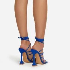 EGO Influence Strappy Lace Up Square Toe Sculptured Heel In Blue Faux Suede -EGO Sales influence 0159 copy 2