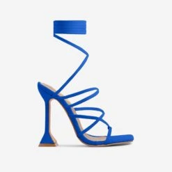 EGO Influence Strappy Lace Up Square Toe Sculptured Heel In Blue Faux Suede -EGO Sales influence blue 5