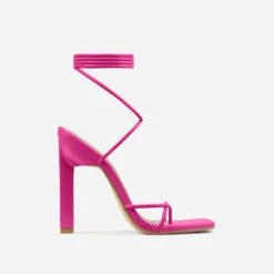 EGO Into-You Lace Up Square Toe Sculptured Block Heel In Pink Faux Leather