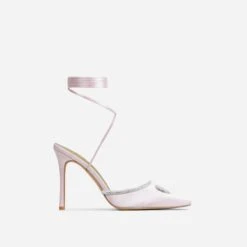 EGO All-Good Lace Up Diamante Detail Pointed Toe Stiletto Heel In Light Pink Satin -EGO Sales lift toe put shadow in 2261 blk17880 sq