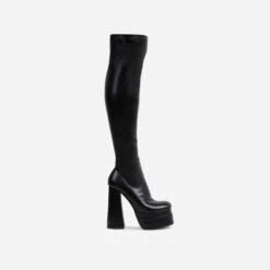 EGO Best-Nights Square Toe Extreme Platform Block Heel Over The Knee Thigh High Boot In Black Faux Leather 11 EGO Best-Nights Square Toe Extreme Platform Block Heel Over The Knee Thigh High Boot In Black Faux Leather -EGO Sales long boot blk