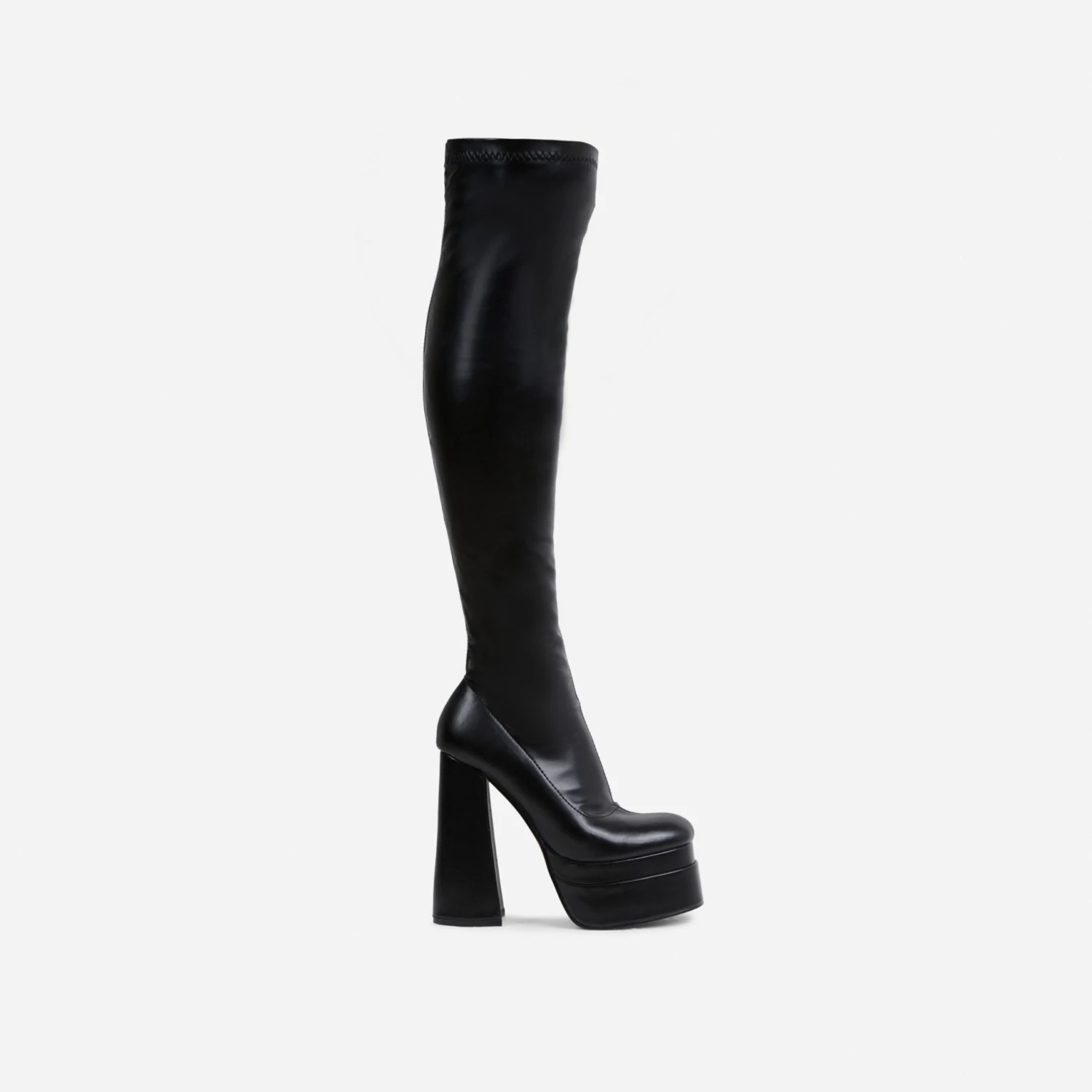 EGO Best-Nights Square Toe Extreme Platform Block Heel Over The Knee Thigh High Boot In Black Faux Leather 7 EGO Best-Nights Square Toe Extreme Platform Block Heel Over The Knee Thigh High Boot In Black Faux Leather - Image 5