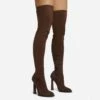 EGO Mamba Round Block Heel Over The Knee Thigh High Long Boot In Brown Faux Suede