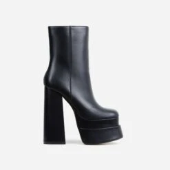 EGO Fifi Closed Square Toe Statement Platform Block Heel Ankle Biker Boot In Black Faux Leather 11 EGO Fifi Closed Square Toe Statement Platform Block Heel Ankle Biker Boot In Black Faux Leather -EGO Sales make shorter 1