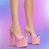 EGO Merge Peep Toe Exteme Platform Thin Block Heel Mule In Pink Patent -EGO Sales merge pink1 s