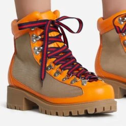 EGO Mountain Lace Up Chunky Sole Ankle Biker Boot In Orange Faux Leather 9 EGO Mountain Lace Up Chunky Sole Ankle Biker Boot In Orange Faux Leather -EGO Sales mountain 8141