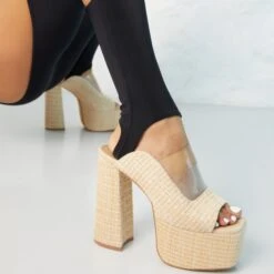 EGO Destination Woven Clear Perspex Square Peep Toe Platform Heel Mule In Nude 12 EGO Destination Woven Clear Perspex Square Peep Toe Platform Heel Mule In Nude -EGO Sales mykonos2878