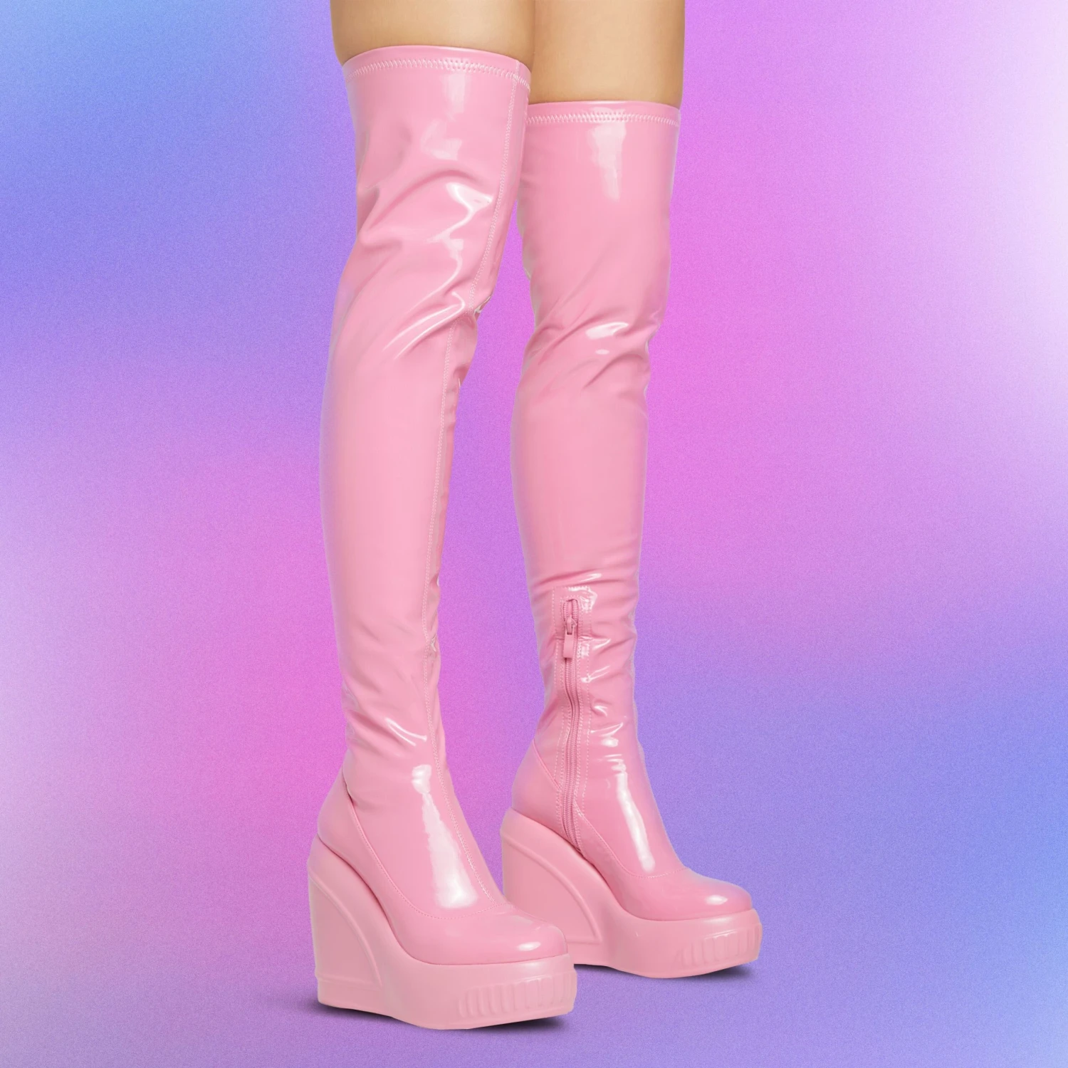EGO New-Utopia Platform Wedge Over The Knee Thigh High Long Boot In Pink Patent 3 EGO New-Utopia Platform Wedge Over The Knee Thigh High Long Boot In Pink Patent