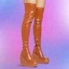EGO New-Utopia Platform Wedge Over The Knee Thigh High Long Boot In Tan Brown Patent -EGO Sales new utopia tan 1 s