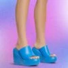 EGO Ocean-Eyes Peep Toe Platform Wedge Heel Mule In Blue Rubber -EGO Sales ocean eyes blue1 s