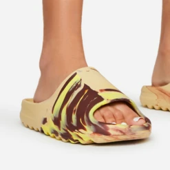 EGO Playoff Paint Stroke Effect Flat Slider Sandal In Nude Rubber -EGO Sales playoff nude 2