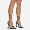 EGO Isla Lace Up Iridescent Star Detail Square Toe Statement Heel In Black Faux Leather -EGO Sales remove paint 28 10 22 fw23757 sq