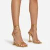 EGO Ring-Top Strappy Lace Up Square Toe Sculptured Heel In Gold Faux Leather -EGO Sales ring top 0203 copy