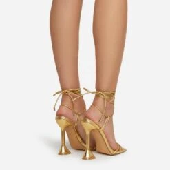 EGO Ring-Top Strappy Lace Up Square Toe Sculptured Heel In Gold Faux Leather -EGO Sales ring top 0206 copy