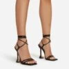 EGO Ring-Top Strappy Lace Up Square Toe Sculptured Heel In Black Faux Leather -EGO Sales ring top 0207 copy